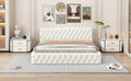 Queen Size Velvet Upholstered Platform Bed, With Luxurious Diamond Grid Headboard,Beige Queen Beige Plywood