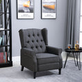 Homcom Fabric Upholstered Wingback Recliner, Tufted Push Back Accent Chair, Linen Arm Chair With Footrest, Armrest, Padded Cushion, Dark Grey Grey Metal