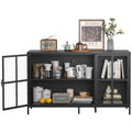 Heavy Duty Metal Modern Sideboard Buffet Cabinet With Storage Premium Steel Storage Cabinet ,Adjustable Feet,Glass Doors,Large Capacity Organizer For Living Room,Bed Room,Dining Room Black Kitchen