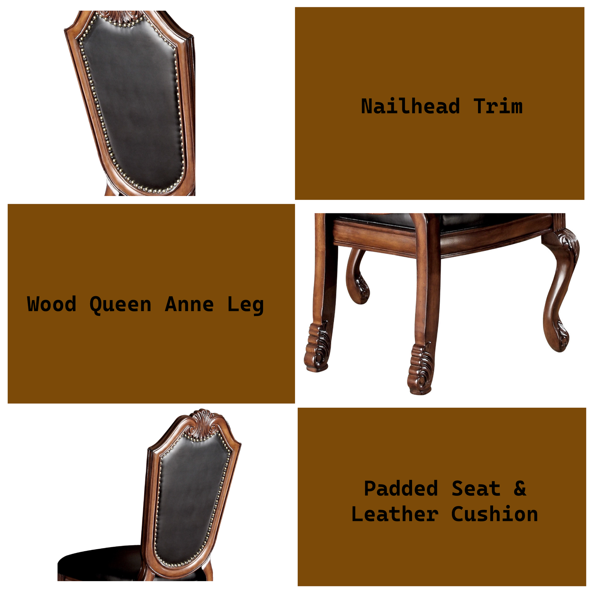 Chateau De Ville Side Chair Set 2 , Black Synthetic Leather & Cherry 10038A Cherry Upholstered