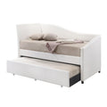 White Twin Upholstered Daybed With Trundle Box Spring Not Required Twin White Wood White Faux Leather