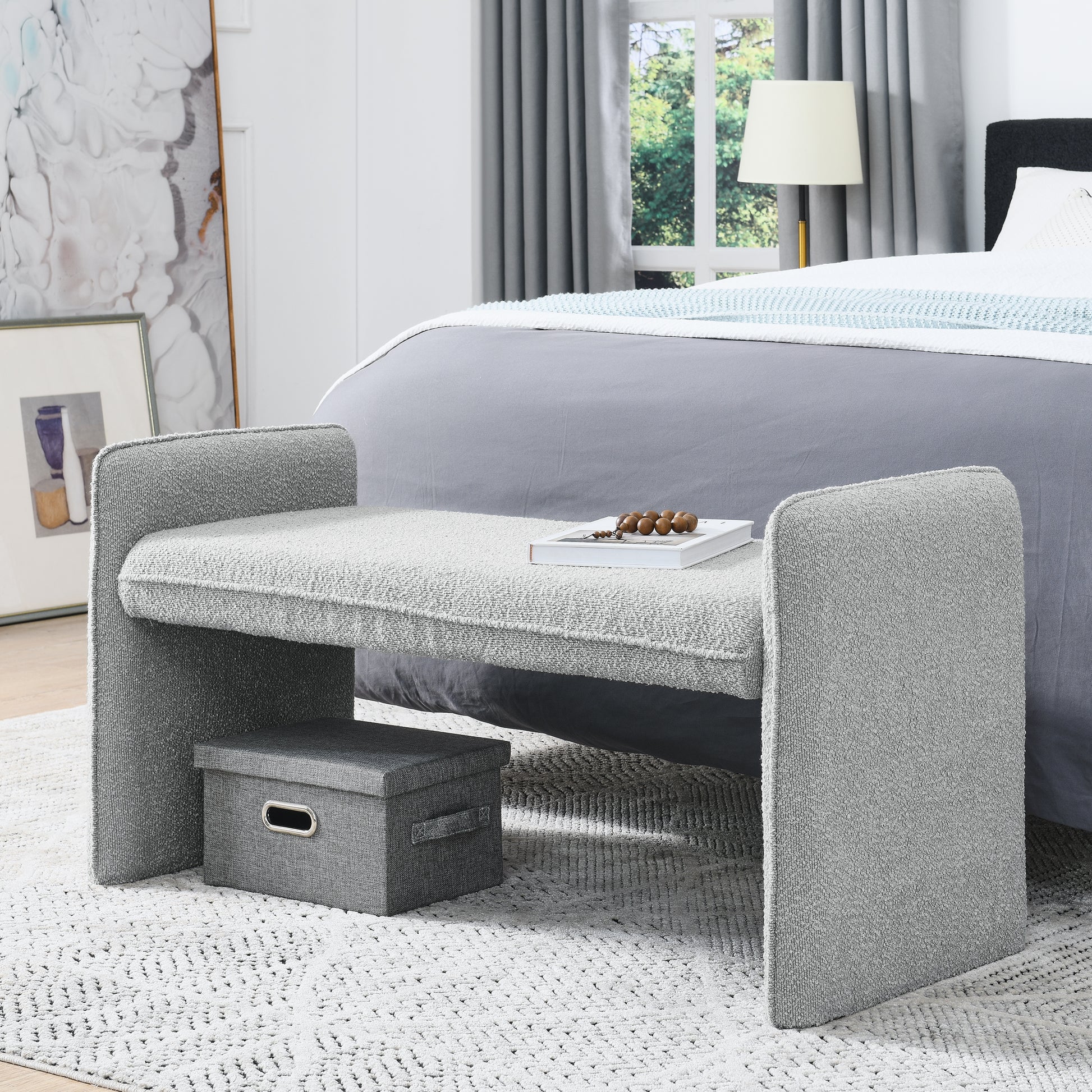 Bedroom Storage Stool, Linen Fabric Storage Stool, Large Storage Space,44.48 Inches, Can Be Used For Bed End, Living Room, Entrance Grey Grey Linen