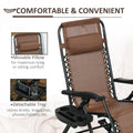 Outsunny Set Of 2 Outdoor Rocking Chairs, Foldable Reclining Zero Gravity Lounge Rocker With Pillow, Cup & Phone Holder, Combo Design With Folding Legs, Brown Brown Fabric Metal