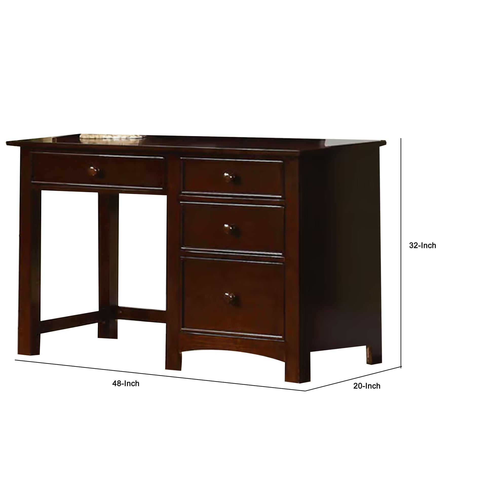 Gyla 48 Inch Modern Youth Desk, Solid Wood With Dark Espresso Brown Finish Brown Solid Wood