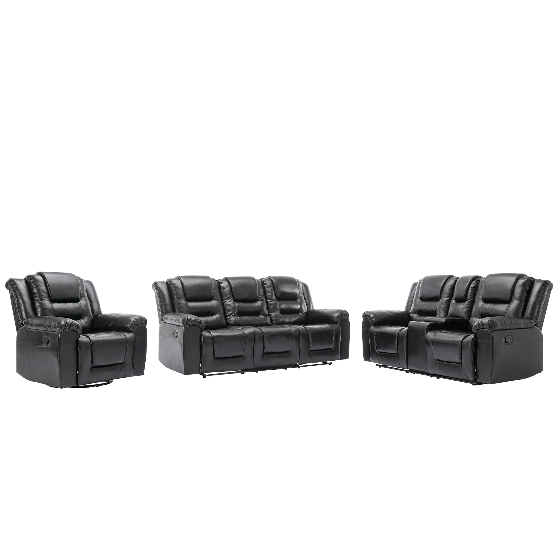 Home Theater Recliner Set Manual Recliner Chair With Wide Armrest, Two Built In Cup Holders For Living Room,Bedroom, Black Old Sku:Sg000760Aab Black Foam Pu Leather