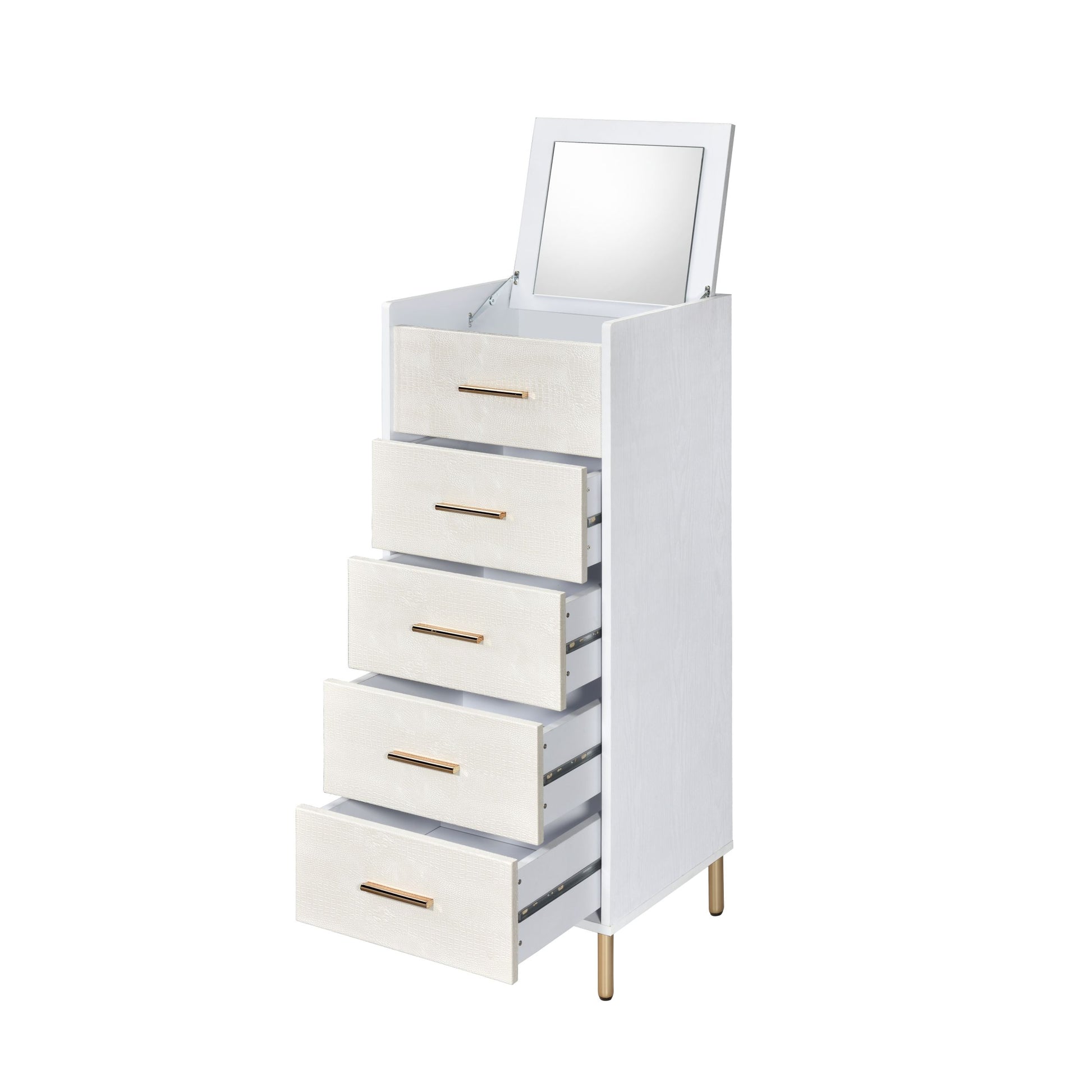 White, Champagne And Gold 4 Drawer Jewelry Armoire With Lift Top White Gold Bedroom Wood Glass