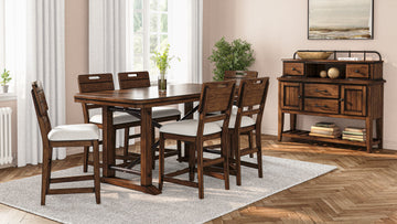 Casual Counter Height Double Pedestal Dining Table Brown Finish Brown Solid Wood Mdf