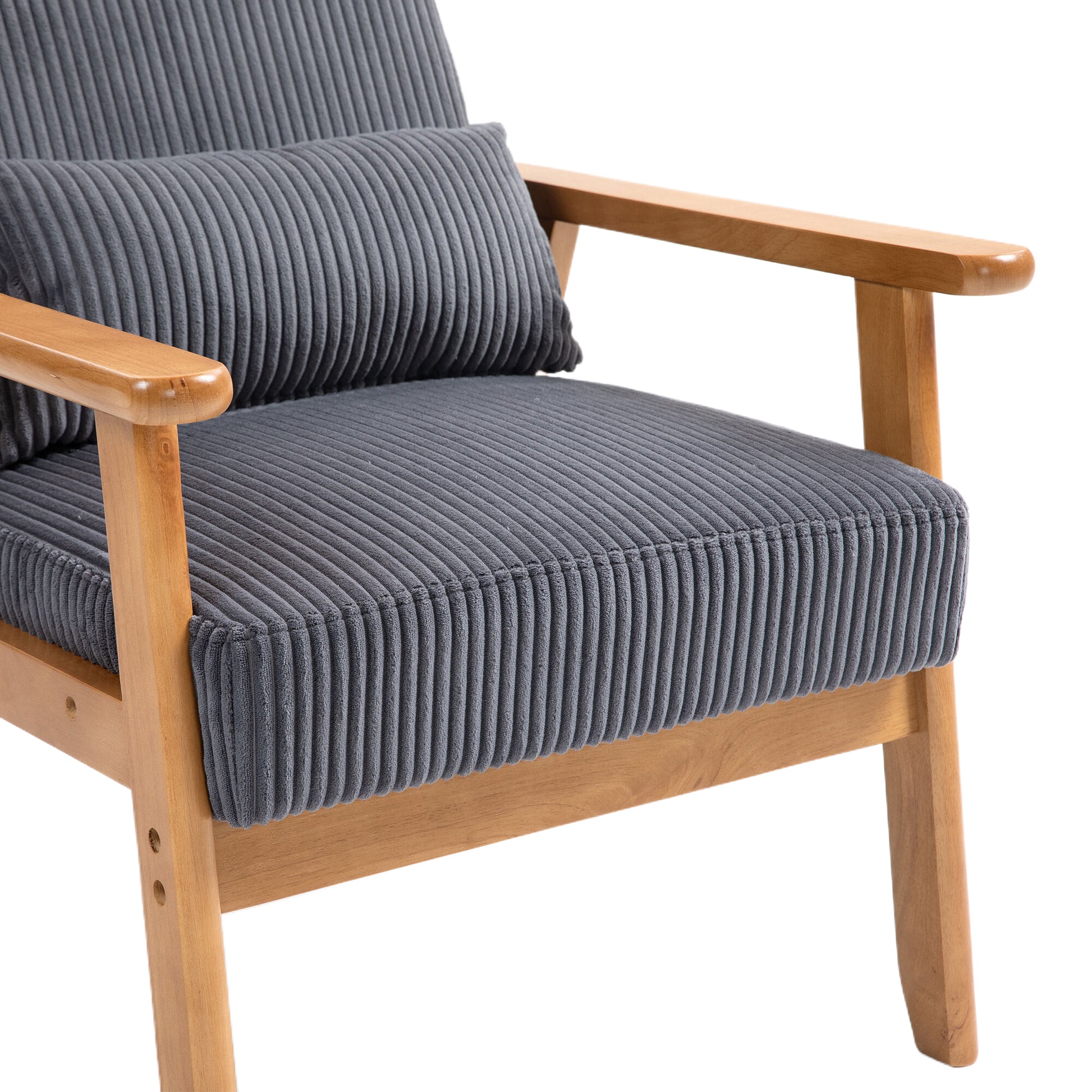 Leisure Chair With Solid Wood Armrest And Feet, Leisure Chair, Wood Frame, Velvet, L, Solid Rubber Wood Legs, Mid Century Modern Accent Chair, For Living Room Bedroom Studio Chair Dark Gray Corduroy