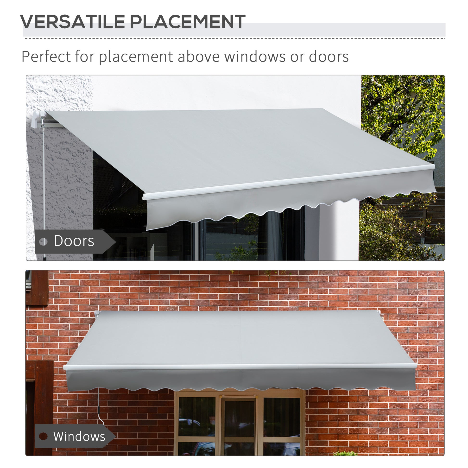 Outsunny 12' X 8' Retractable Awning Patio Awnings Sun Shade Shelter With Manual Crank Handle, 280G M Uv & Water Resistant Fabric And Aluminum Frame For Deck, Balcony, Yard, Light Grey Gray Aluminum