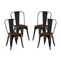 2Pc Contemporary Aesthetic Modern With Walnut Wooden Seat Industrial Metal Dining Chairs High Gloss Black Black Dining Room Wipe Clean Square Contemporary,Industrial,Modern Dining Chairs Set Of 2