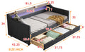 Twin Size Daybed With 2 Storage Drawers And 2 Tier Shelf & Usb Type C Port, Modern Linen Upholstered Sofa Day Bed Frame With Smart Led Light For Livingroom, Apartment, Dark Grey Box Spring Not