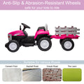 Pink, 12V7Ah Battery Powered Toy Tractor With Trailer, Remote Control, Kids' Electric Excavator Vehicles With 2X35W Dual Motor, Treaded Tires, Led Lights, Usb, Music, Safety Belt Gift Childrens Day Pink 50 99 Lbs Iron Plastic Iron Plastic Indoor &