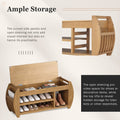 Retro Multifunctional Storage Bench With Cushion And Curved Side Panel For Entrance And Living Room Natural Natural Mdf