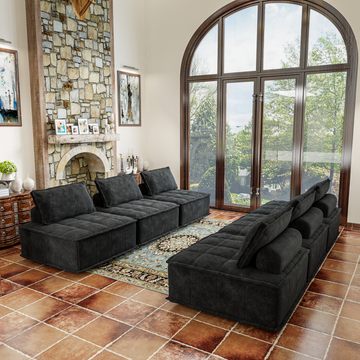 6 Piece Modular Sectional Couch, Oversized Sofa With Flexible Configuration, Ideal For Spacious Living Rooms, Entertainment Zones, And Open Spaces Black Color Black Chenille 6 Seat