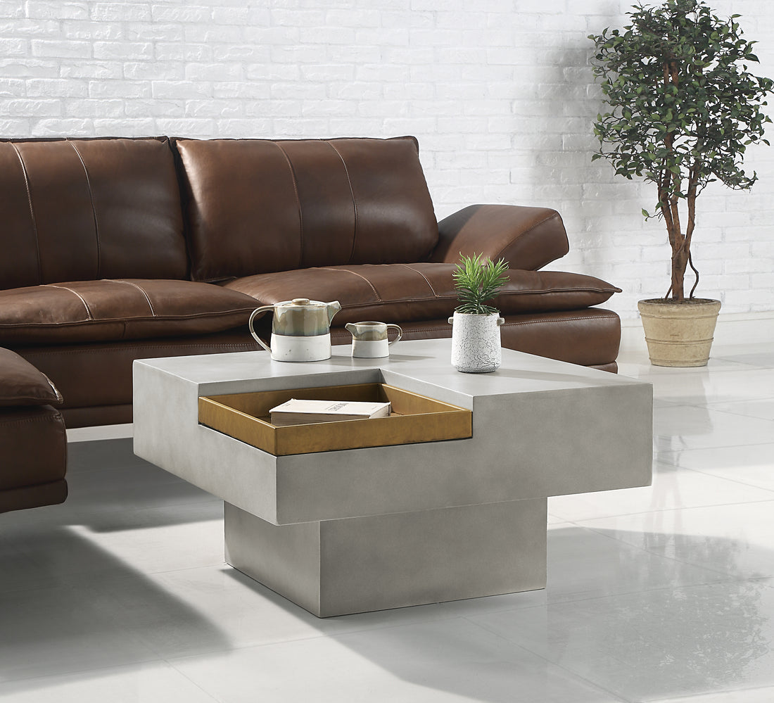 Weathered Grey Coffee Table With Square Top And Pedestal Base Grey Primary Living Space Contemporary Square Cement Pedestal