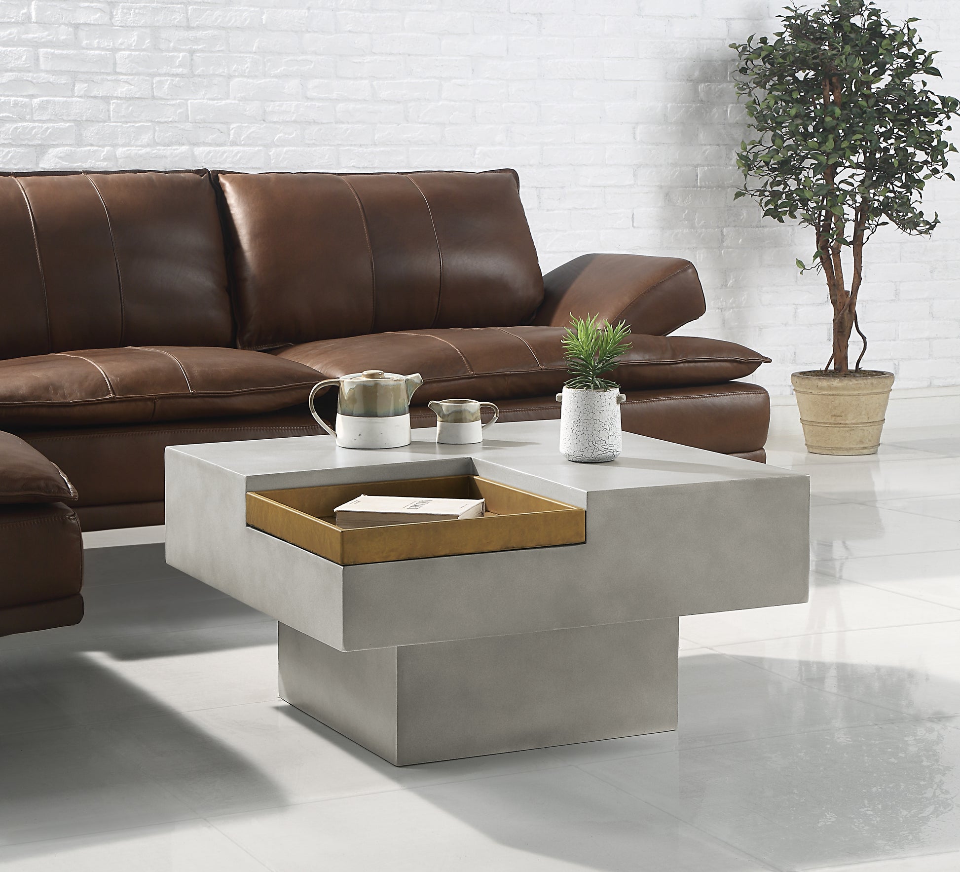Weathered Grey Coffee Table With Square Top And Pedestal Base Grey Primary Living Space Contemporary Square Cement Pedestal