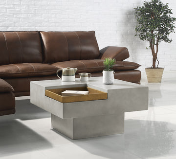 Weathered Grey Coffee Table With Square Top And Pedestal Base Grey Primary Living Space Contemporary Square Cement Pedestal