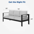 Patio Sofa Aluminum Outdoor Sofa With 3 Seats, All Weather Metal Outdoor Couch With 5