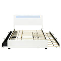 Queen Size Upholstered Platform Bed With Led Frame, With Twin Xl Size Trundle And 2 Drawers, Teddy Fleece, White White Fleece