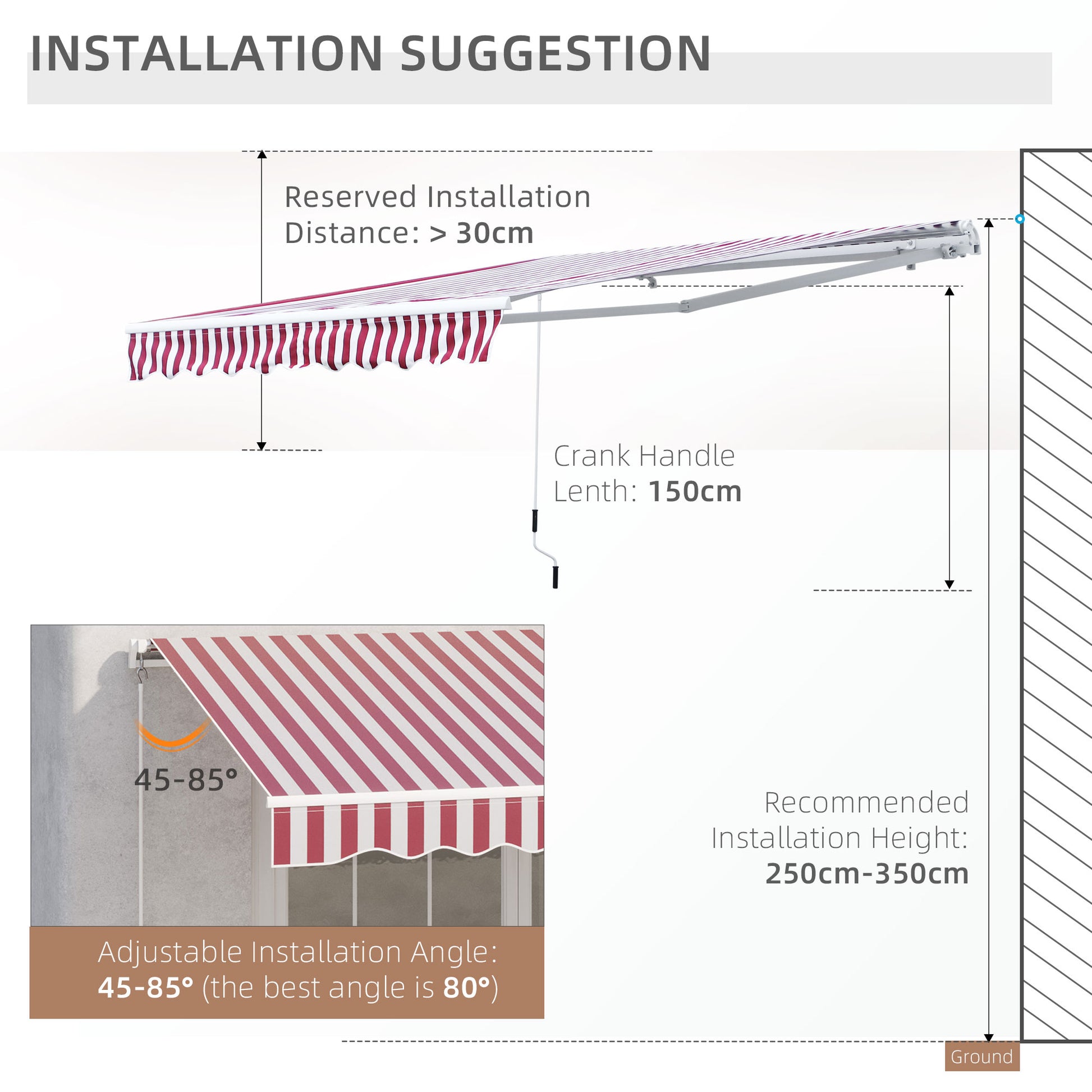 Outsunny 10' X 8' Retractable Awning, Patio Awnings, Sunshade Shelter W Manual Crank Handle, Uv & Water Resistant Fabric And Aluminum Frame For Deck, Balcony, Yard, Wine Red Stripes Multicolor Aluminum