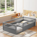 Twin Floor Bed Frame With Fence, Wood Kids Floor Beds Frame For Bedroom Playroom,Gray Expect Arrive Date Jun. 21St Twin Grey Pine