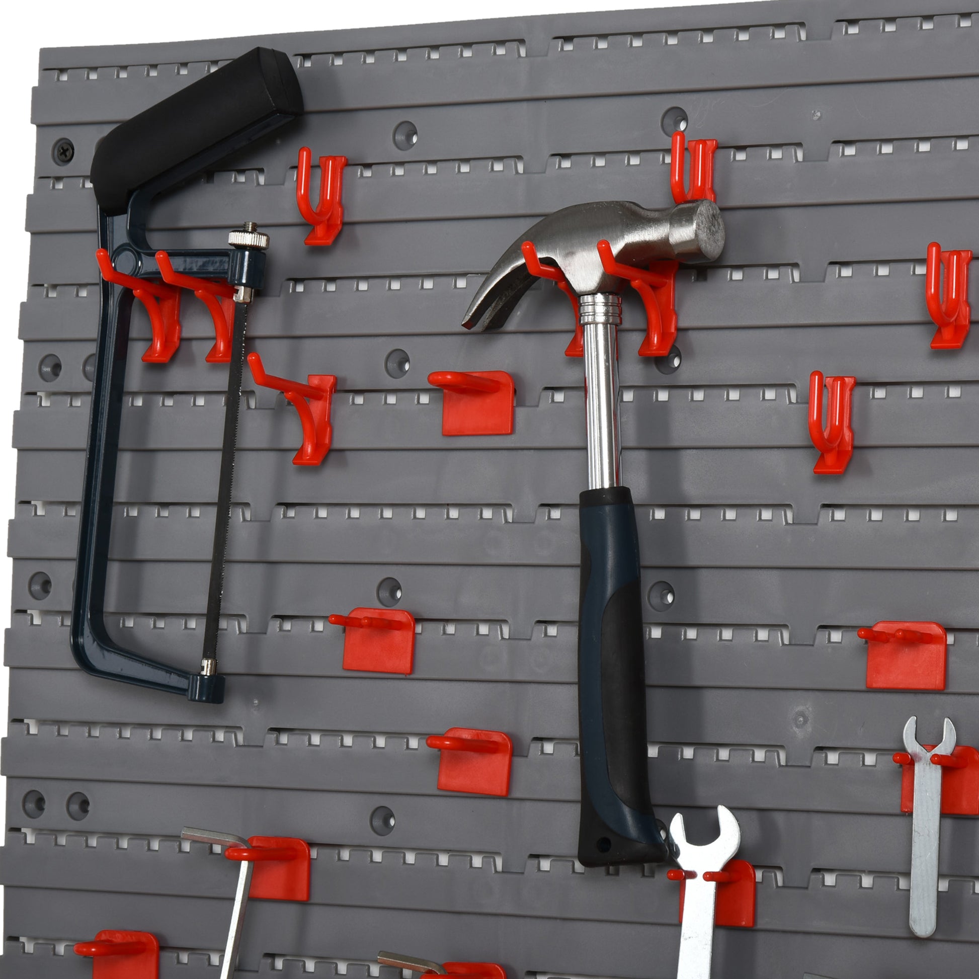 Durhand 54 Piece Pegboard And Shelf Tool Organizer Wall Mounted Diy Garage Storage With 50 Hooks Grey Plastic