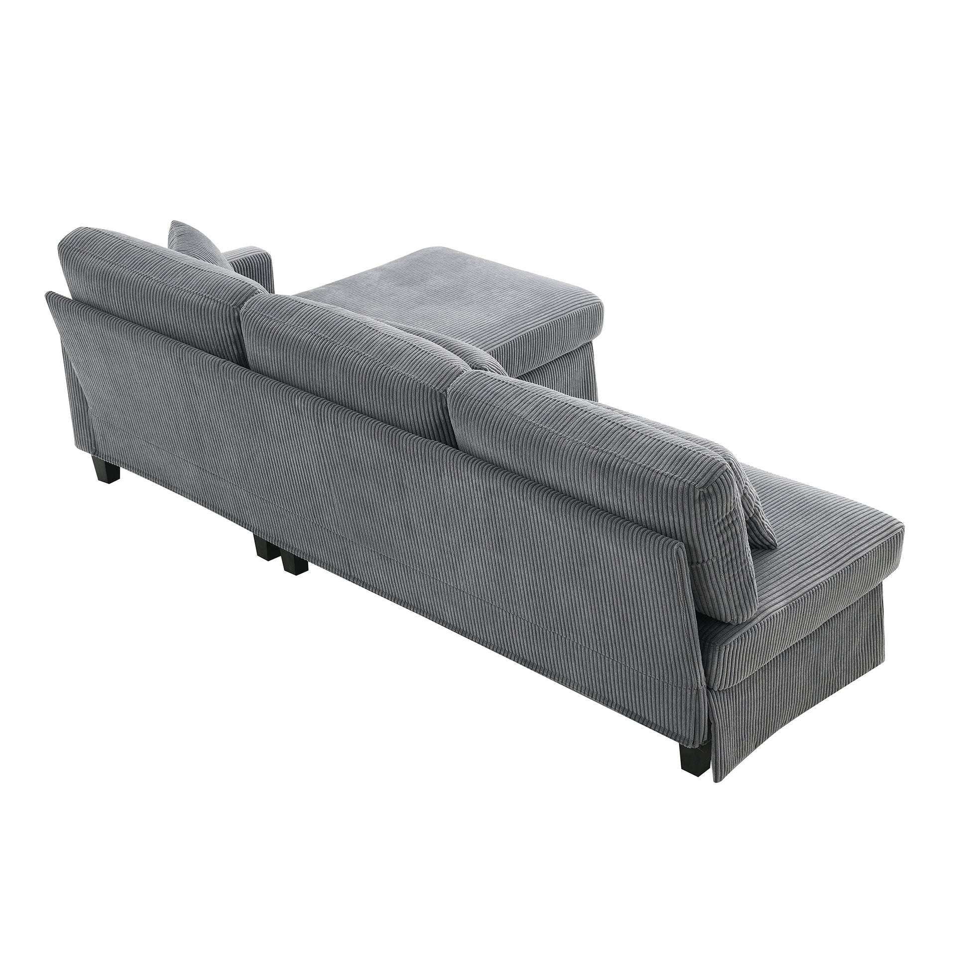 87*61"Modern L Shaped Corduroy Sofa With Reversible Chaise,4 Seat Upholstered Sectional Indoor Furniture,Convertible Sleeper Couch With Pillows For Living Room,Apartment,3 Colors Gray Corduroy 4 Seat