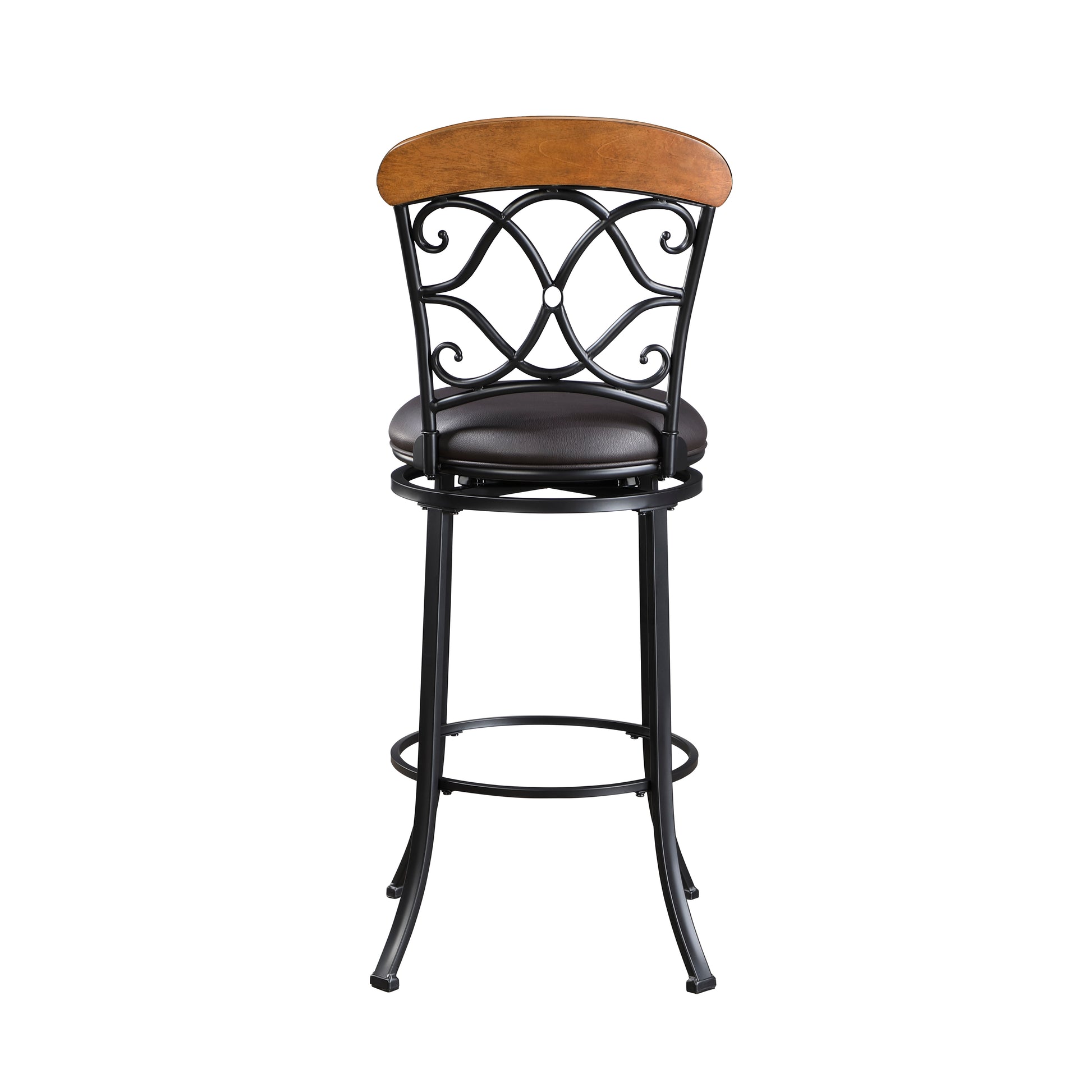 1Pc Pub Height Swivel Chair Faux Leather Upholstered Black Metal Frame Dining Furniture Black Dining Room Metal