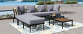 8 Piece Patio Sectional Sofa Set With Tempered Glass Coffee Table And Wooden Coffee Table For Outdoor Oasis, Garden, Patio And Poolside Light Grey Cushion Black Steel Light Grey Iron