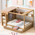 Full Size House Bed With Two Drawers And Wardrobe,Natural Full Natural Solid Wood