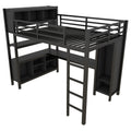 Metal Loft Bed With Wardrobe And L Shaped Desk, Full Size Loft Bed With Storage Cubes And Shelves, Heavy Duty Loft Bed For Kids Teens Adults, Black Full Black Metal