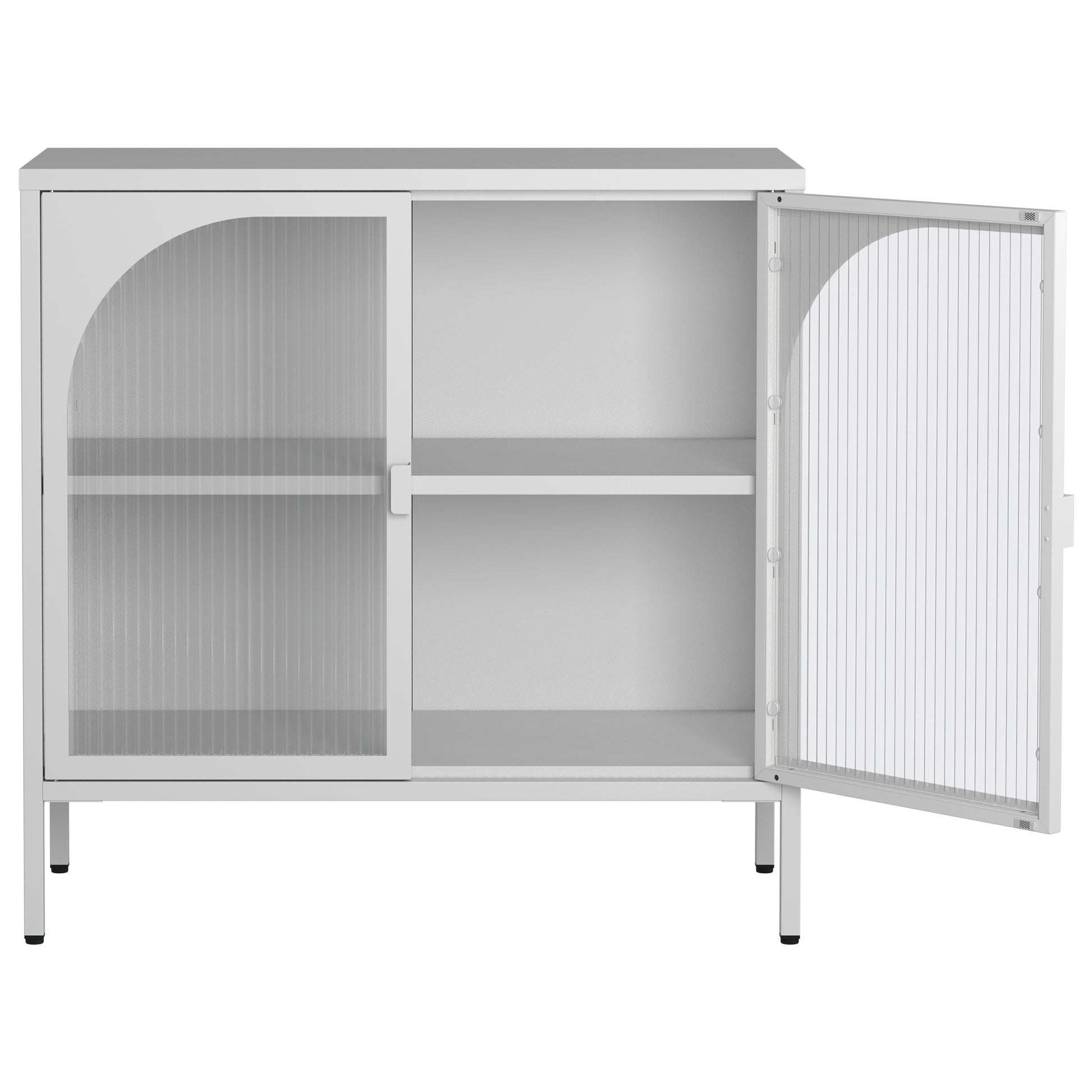 Metal Sideboard Cabinet,Accent Storage Cabinet With 2 Glass Doors,Modern Coffee Bar Cabinet With Adjustable Shelves 154 Lbs Capacity For Kitchen, Living Room And Hallway, White Accent Chests 1 2 Shelves Antique White Primary Living Space Glass Doors