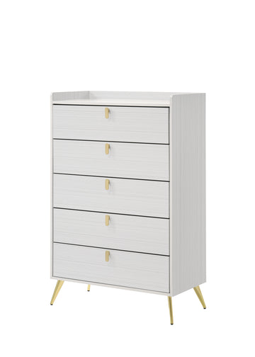 White 5 Drawer Chest With Pull Handles White Bedroom Contemporary Wood Metal