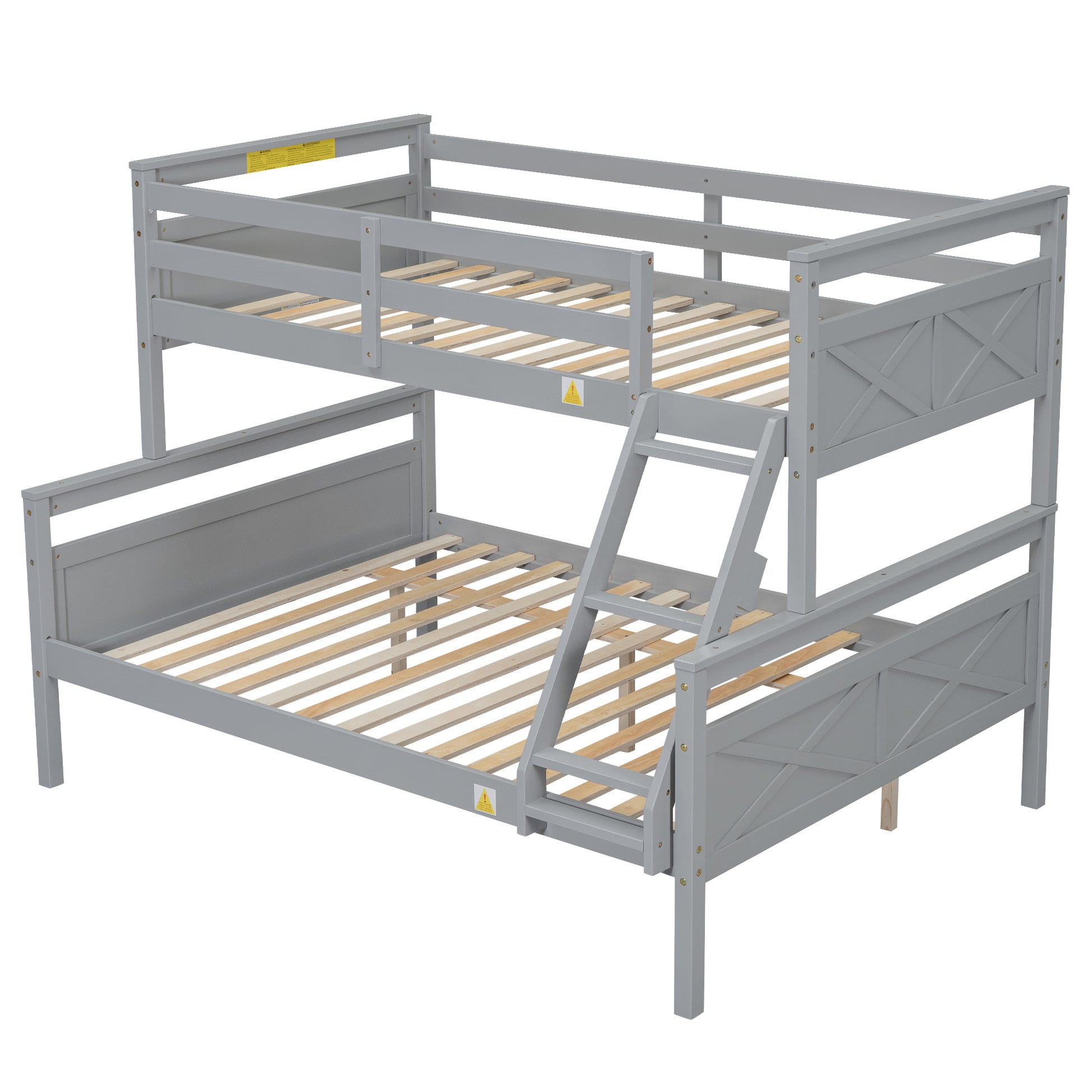 Twin Over Full Bunk Bed With Ladder, Safety Guardrail, Perfect For Bedroom, Gray Box Spring Not Required Twin Gray Wood Bedroom Bunk Pine