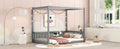 Full Size Canopy Frame Floor Bed With Fence, Guardrails,Grey Full Grey American Design Pine