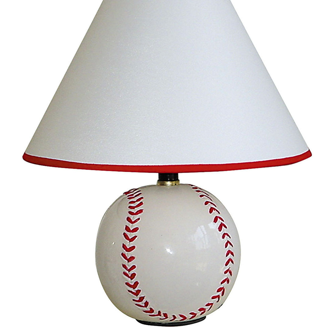 12" Tall Ceramic Table Lamp, Baseball Shaped, Linen Shade Multicolor Ceramic