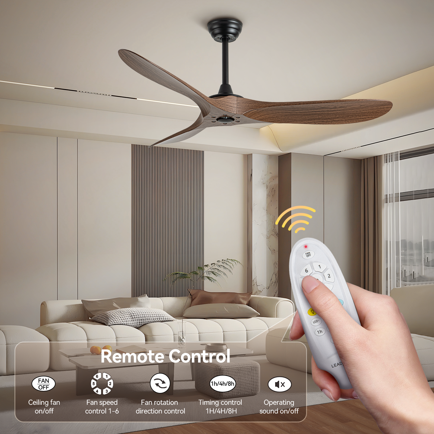 60 Inch Ceiling Fan With Remote Control Timed Lighting, Reversible Airflow And Quiet Operation For Living Room & Bedroom & Outdoor Wood Modern Abs