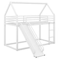 Twin Over Twin House Bunk Bed With Ladder And Slide,White Twin White Metal