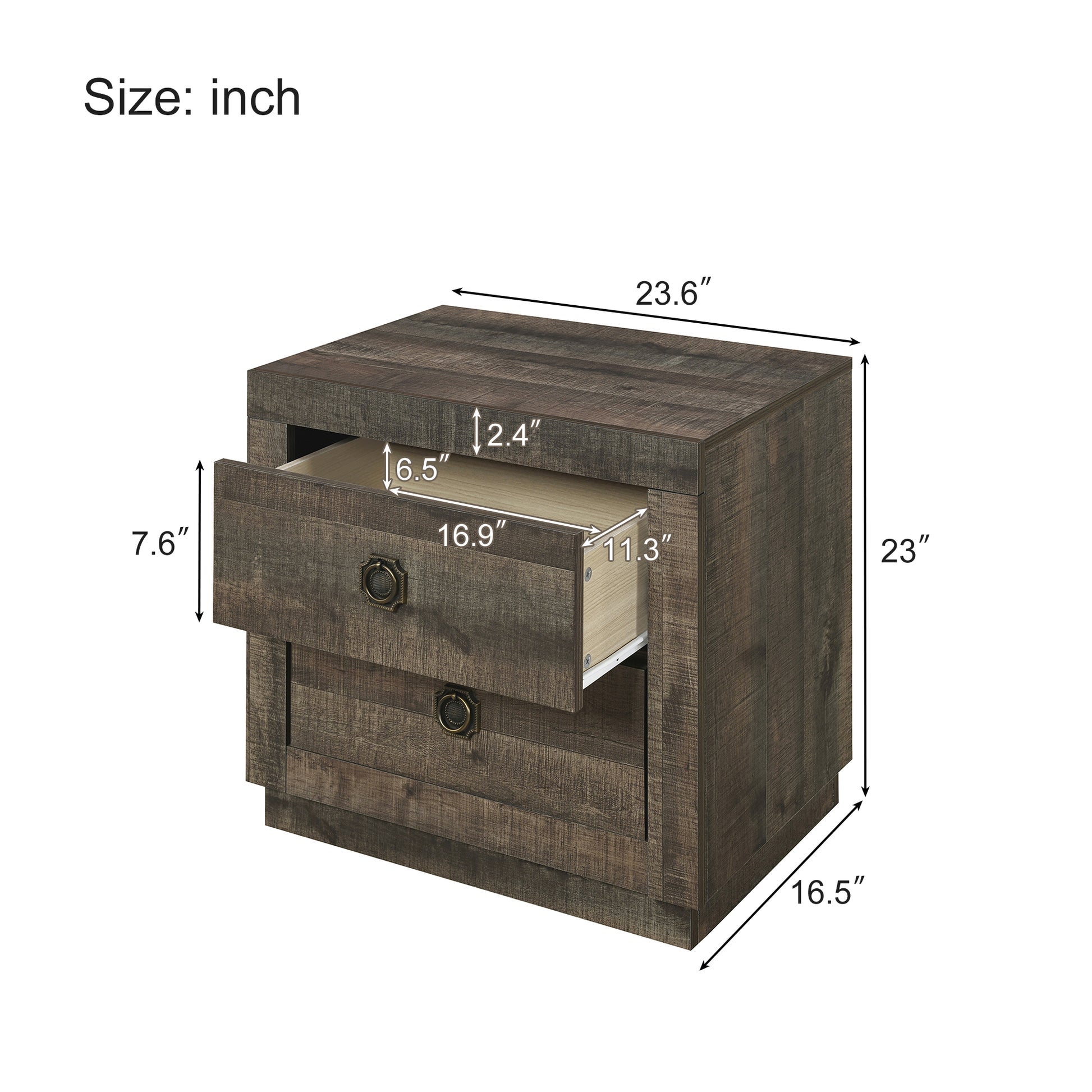 3 Pieces Vintage Farmhouse Style Queen Size Platform Bed With 10 Wooden Slats Support 2 Nightstands, No Box Spring Needed, Rustic Brown Box Spring Not Required Queen Rustic Brown Wood 3 Piece Set Bedroom Traditional Plywood