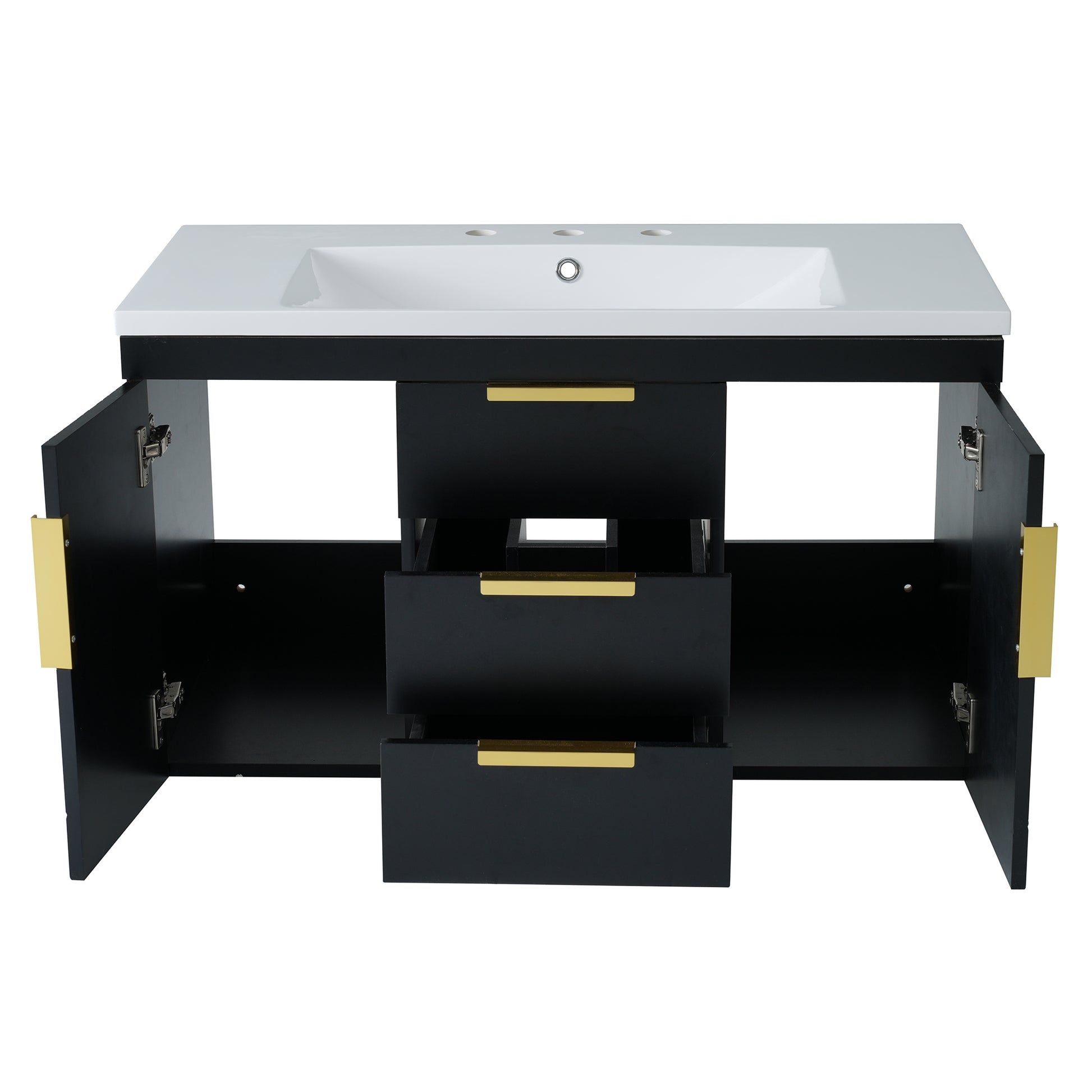 36'' Wall Mounted Bathroom Vanity With Resin Sink, Floating Bathroom Storage Cabinet With 2 Drawers, Solid Wood Bathroom Cabinet Black Bathroom Modern Mdf
