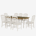 Vintage Traditional 9 Piece 82.7Inch Extendable Dining Table Set With 23.6Inch Removable Leaf And 8 Upholstered Dining Chairs For 8, Brown Cream Wood Dining Room Distressed Finish Rubberwood Rectangular Dining Table With Bench Wood Wood Cream Brown Seats