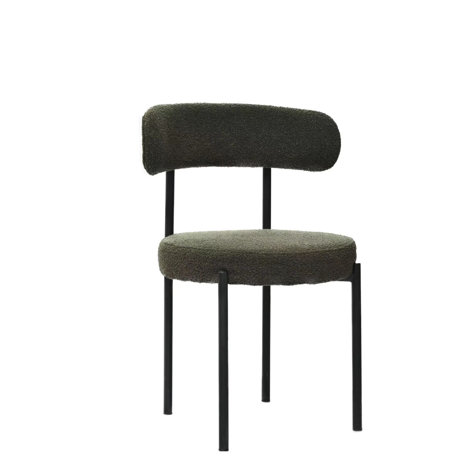 Green Boucle Dining Chairs Set Of 2,Mid Century Modern Curved Backrest Chair,Round Upholstered Kitchen Chairs Metal Green Dining Room Round Modern Dining Chairs Velvet