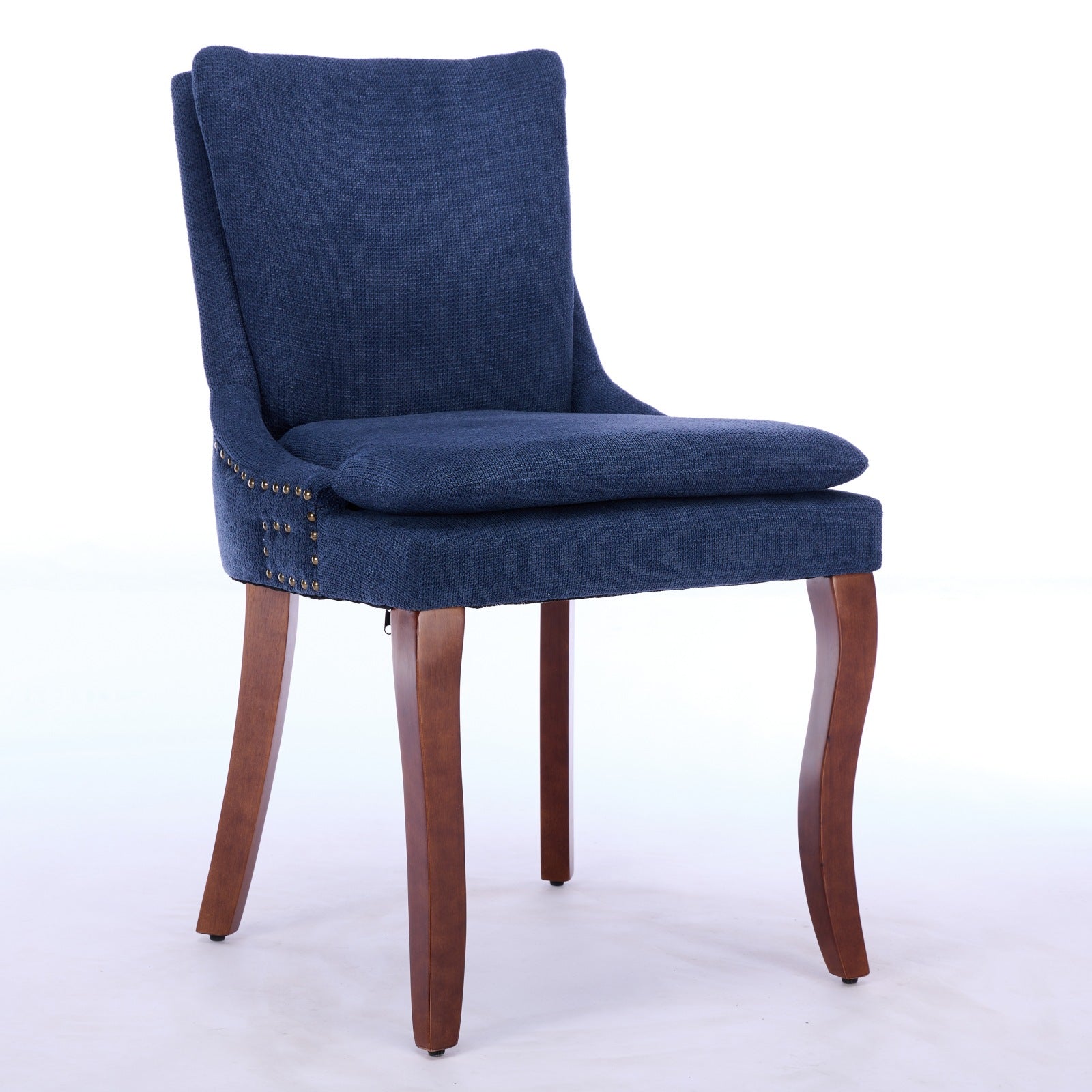 Modern Dining Chairs Set Of 2,Double Layer Cushioned Chenille Fabric Upholstered Accent Side Leisure Chairs With Mid Back And Curved Solid Wood Legs For Living Room Dining Room Blue Blue Dining Room American Design Dining Chairs Rubberwood Set Of 2 Foam