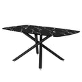 1 Table And 6 Chairs Set.A Rectangular Dining Table With A Imitation Marble Black Table Top And Black Metal Legs.Paired With 6 Chairs With Pu Leather Seat Cushion And Black Metal Legs.F 1537,C 007 Black Glass Metal