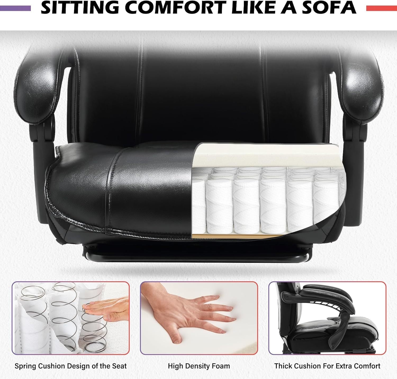 500Lbs Big And Tall Office Chair Wide Seat For Heavy People With Quiet Wheels Heavy Duty Metal Base High Back Larger Size Pu Leather Executive Office Chair With Footrest Back Reclining Alloy Steel Black Foam Faux Leather
