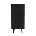 Bohemian Bar Cabinet, Natural Rattan Doors, Removable Wine Rack In Ebony 1 2 Shelves Black Boho,Mid Century Modern Mdf