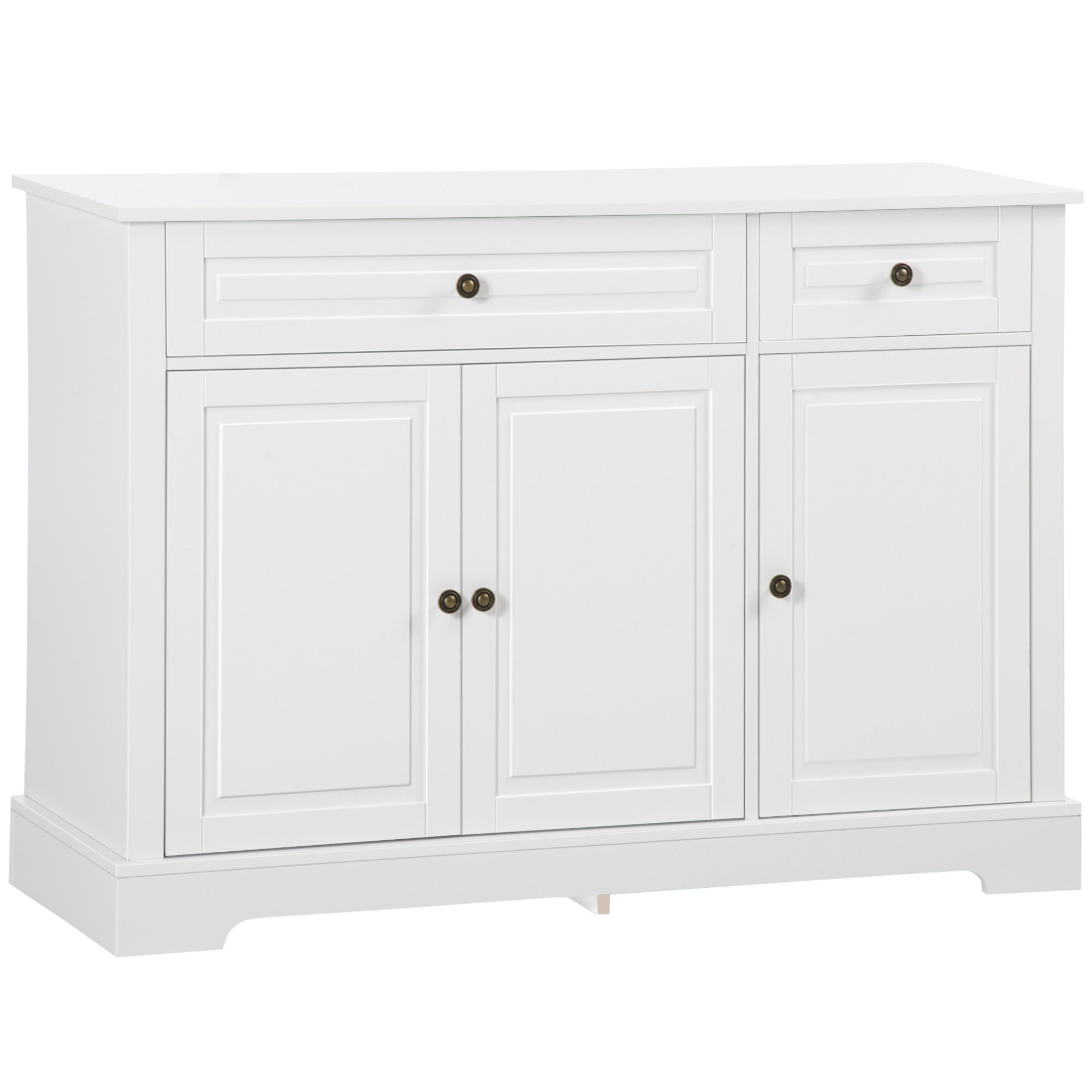 Homcom Sideboard Buffet Cabinet, Modern Kitchen Cabinet With 2 Drawers And Adjustable Shelves, Coffee Bar Cabinet, White White Mdf