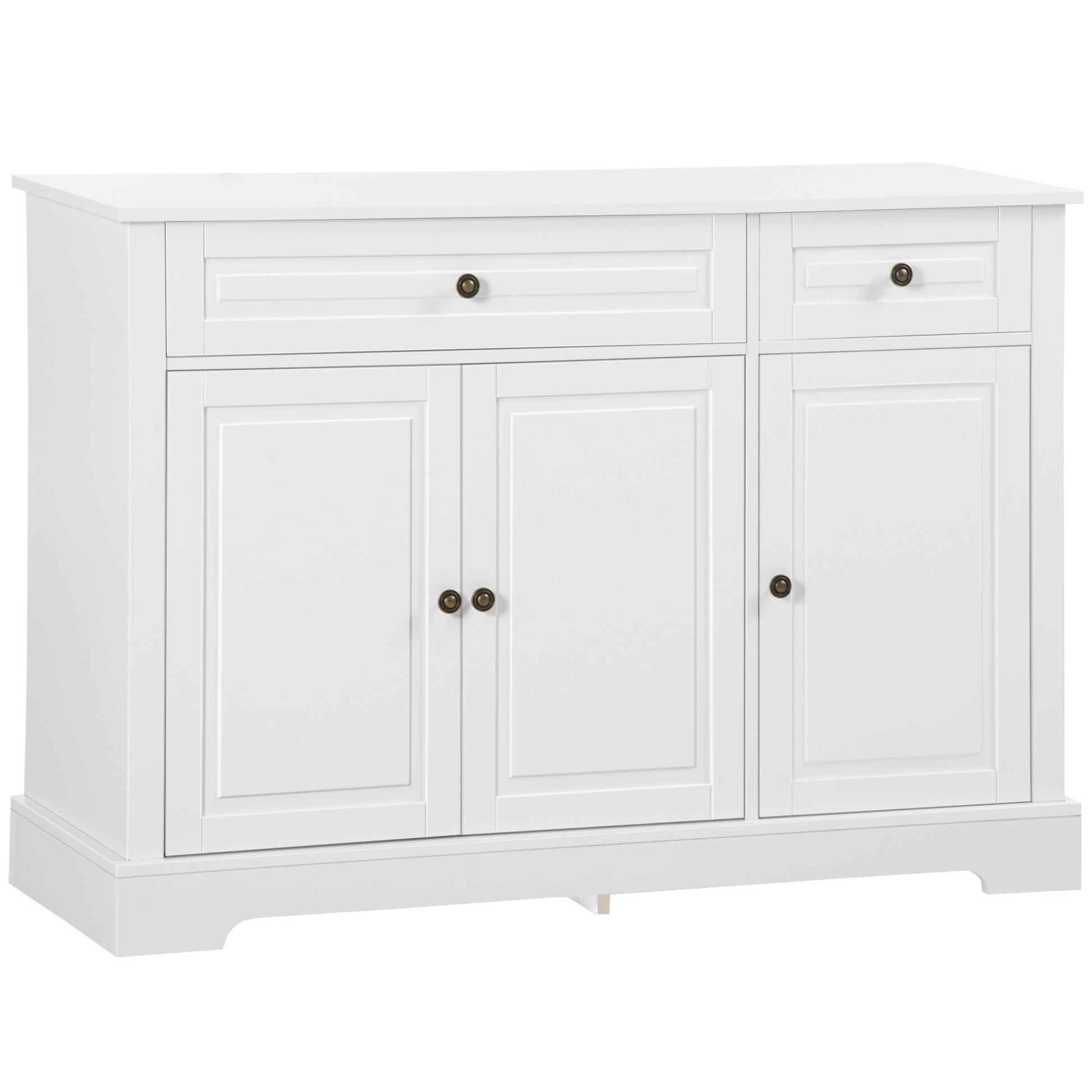 Homcom Sideboard Buffet Cabinet, Modern Kitchen Cabinet With 2 Drawers And Adjustable Shelves, Coffee Bar Cabinet, White White Mdf