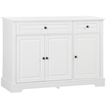 Homcom Sideboard Buffet Cabinet, Modern Kitchen Cabinet With 2 Drawers And Adjustable Shelves, Coffee Bar Cabinet, White White Mdf