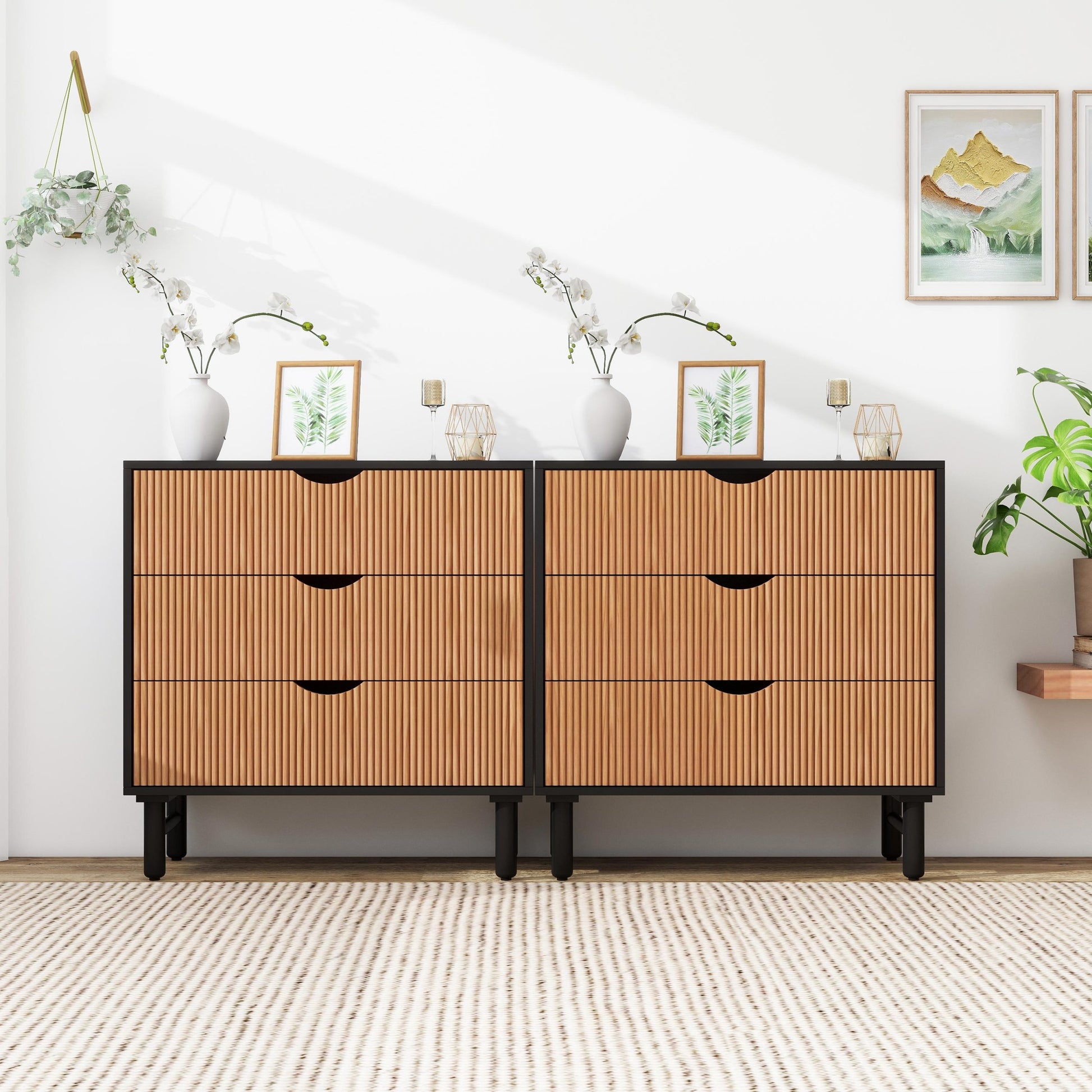 3 Drawer Cabinet, Suitable For Bedroom, Living Room, Study, Dining Room Black Particle Board